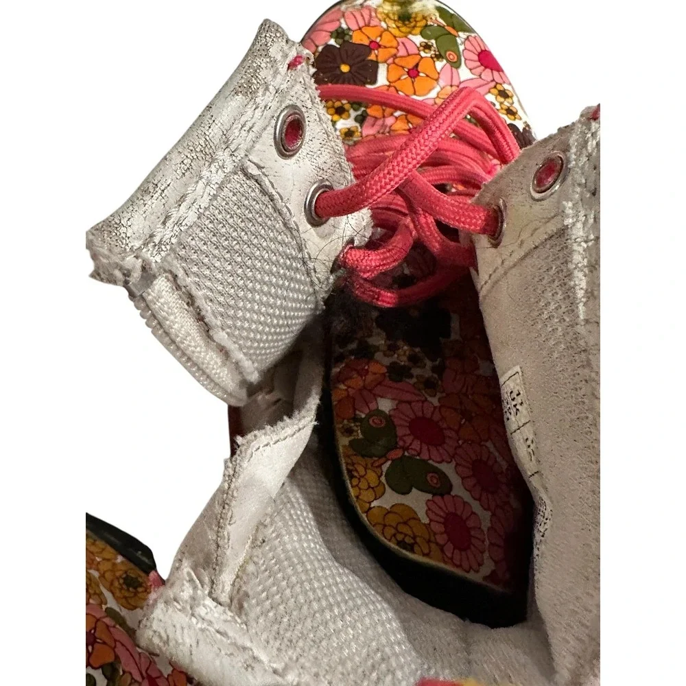 Doc Martens Boots Kids Size 12 Delaney Floral Ankle Side Zip Combat Pink Leather